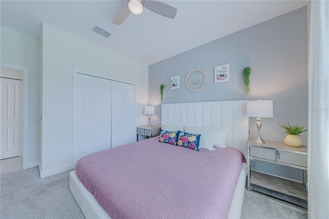 2760 Bookmark Dr, Kissimmee, FL 34746 - carpeted bedroom with a closet, baseboards, ceiling fan, and visible vents