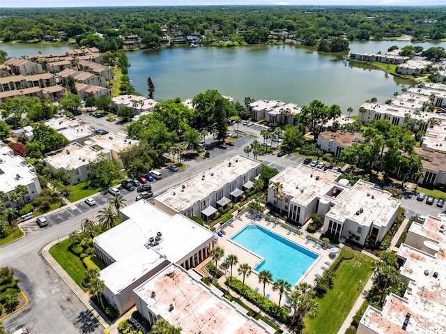 bird's eye view featuring a water view