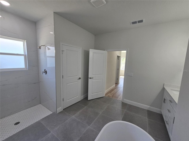 2644 SW 162 Nd Street Rd, Ocala, FL 34473 - full bathroom with a tile shower, a freestanding bath, vanity, and visible vents