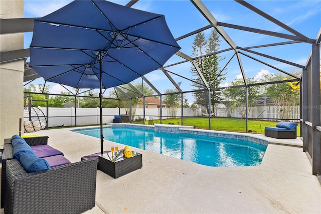 239 Longhirst Loop, Ocoee, FL 34761 - view of swimming pool featuring a fenced backyard, a patio area, outdoor lounge area, and glass enclosure