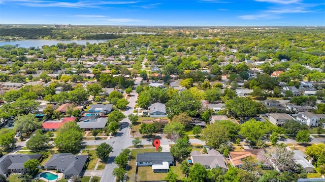 aerial view with a residential view and a water view