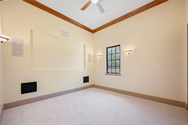 3412 Lilas Ct, Windermere, FL 34786 - carpeted spare room featuring ornamental molding, baseboards, a ceiling fan, and visible vents