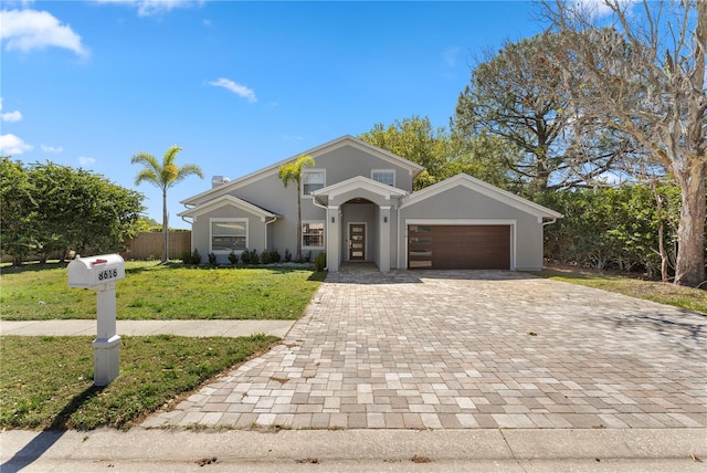 8616 Port Said St, Orlando, FL 32817 - mid-century home featuring a front yard, an attached garage, fence, stucco siding, and decorative driveway