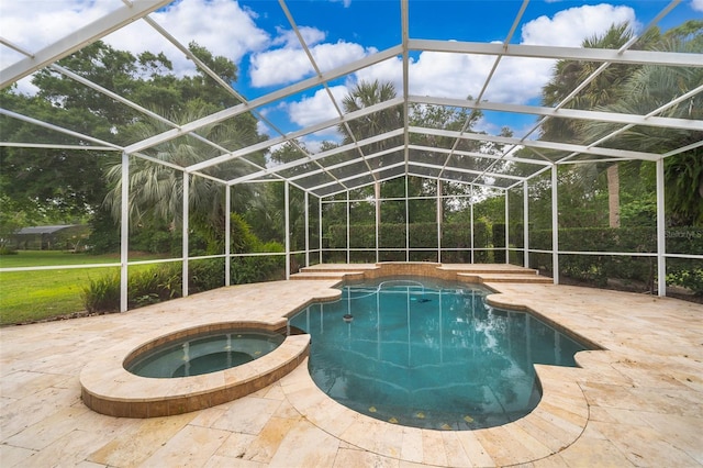 1709 Iverness Ct, Longwood, FL 32779 - view of swimming pool with a pool with connected hot tub, glass enclosure, and a patio