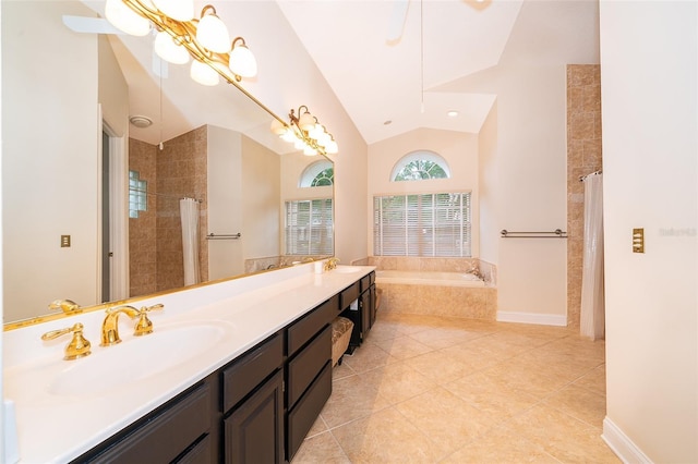 1709 Iverness Ct, Longwood, FL 32779 - bathroom featuring vaulted ceiling, tile patterned flooring, a sink, and a bath