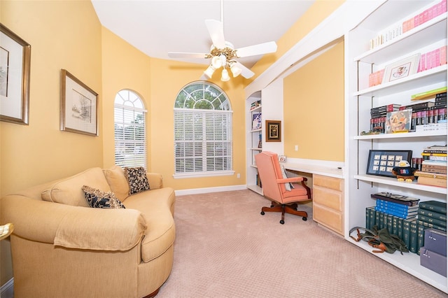 1709 Iverness Ct, Longwood, FL 32779 - carpeted office featuring baseboards, a ceiling fan, and built in study area