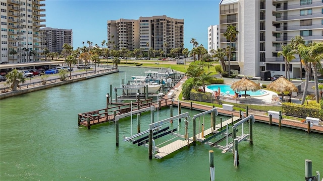 1581 Gulf Blvd Unit 102N, Clearwater Beach, FL 33767 - dock area featuring boat lift and a water view