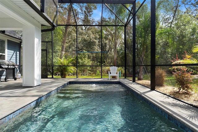 pool featuring a patio, area for grilling, and a lanai