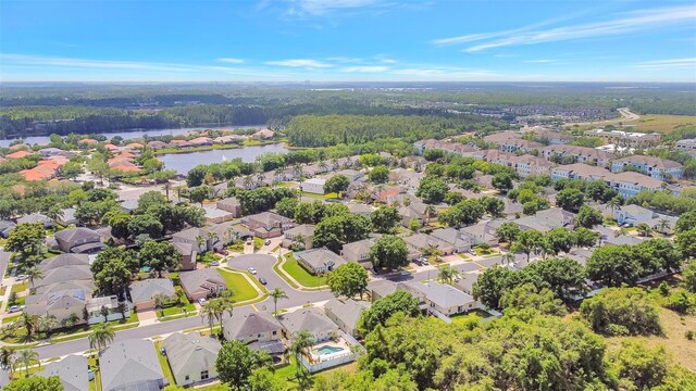 aerial view featuring a residential view and a water view