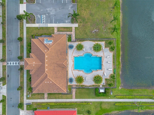 drone / aerial view featuring a water view