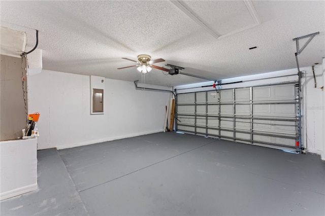 408 Magpie Ct, Kissimmee, FL 34759 - garage with electric panel, a garage door opener, and a ceiling fan