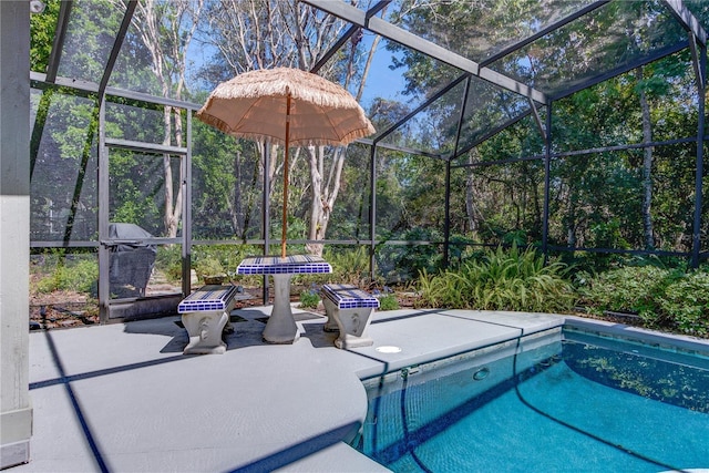 view of pool featuring a patio area and glass enclosure