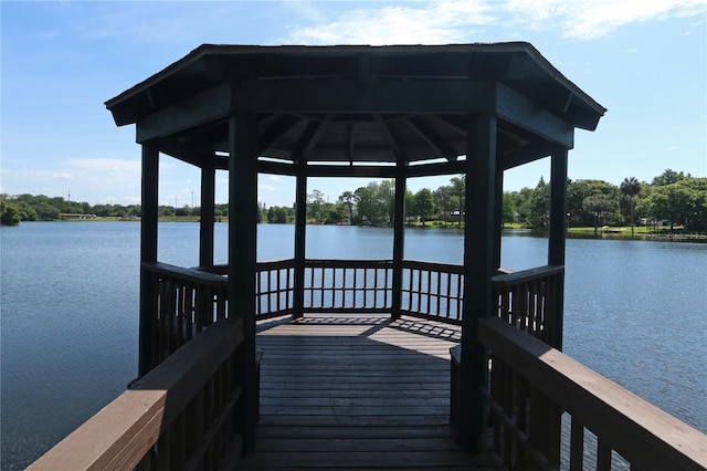 view of dock with a water view
