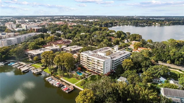 aerial view with a water view
