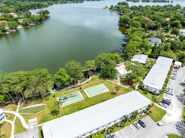 aerial view with a water view