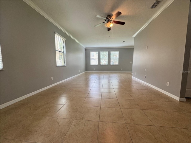 191 Chickasaw Berry Rd, Ocoee, FL 34761 - spare room featuring ornamental molding, a ceiling fan, baseboards, and light tile patterned floors