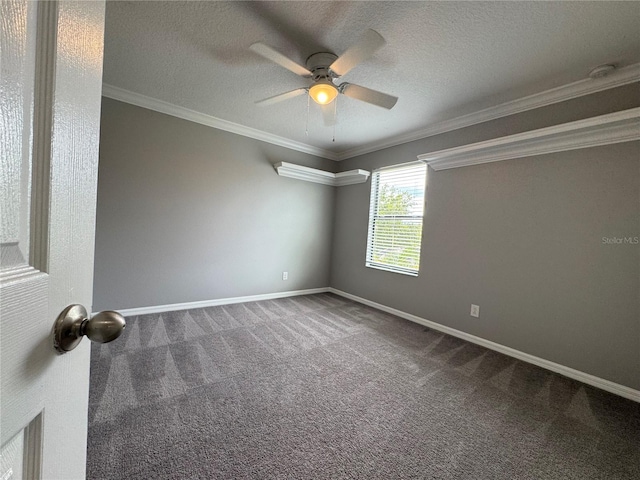 191 Chickasaw Berry Rd, Ocoee, FL 34761 - carpeted empty room featuring a ceiling fan, baseboards, crown molding, and a textured ceiling