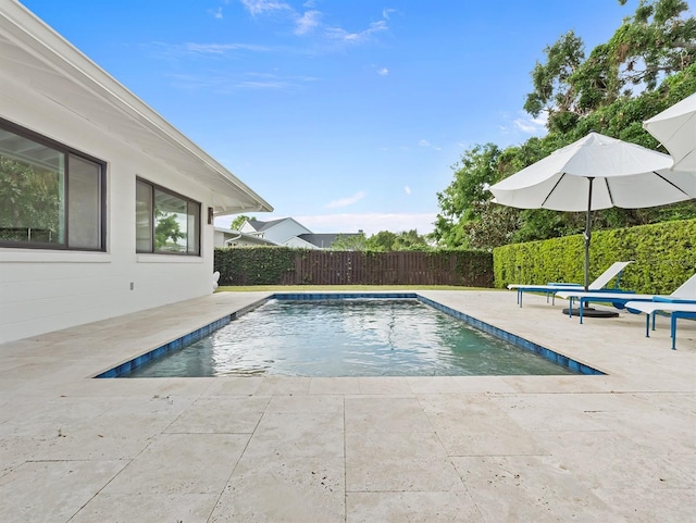 view of pool with a fenced in pool, a patio area, and fence private yard