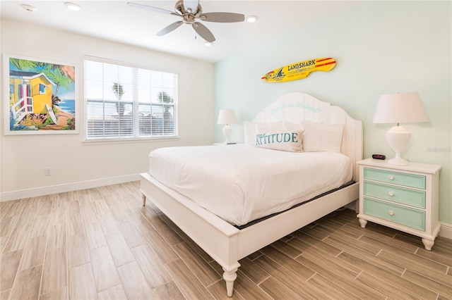 7968 Shaker St, Kissimmee, FL 34747 - bedroom featuring baseboards, recessed lighting, wood finished floors, and a ceiling fan