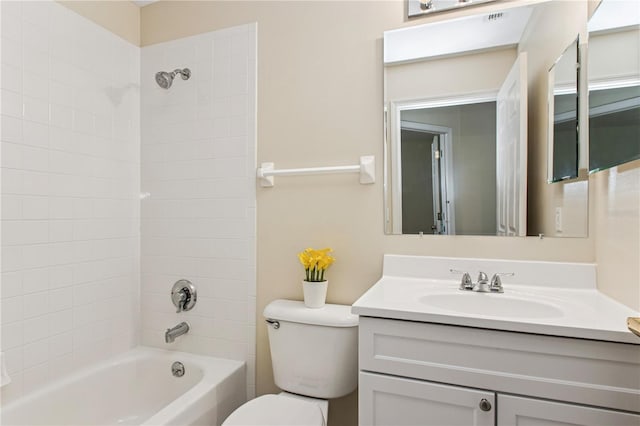 full bathroom featuring toilet, shower / tub combination, and vanity