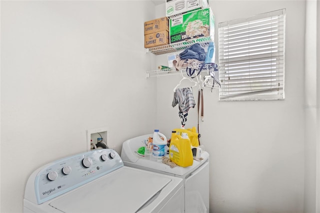clothes washing area featuring laundry area and washing machine and clothes dryer