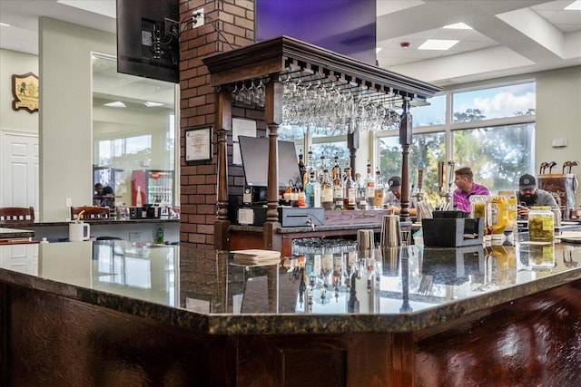 2710 Bolzano Dr, Apopka, FL 32712 - bar with beamed ceiling and a dry bar