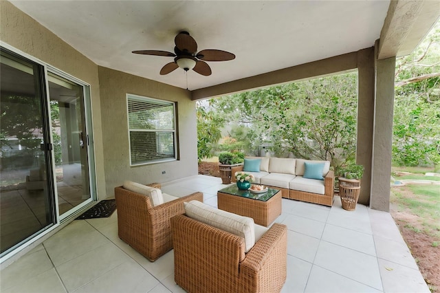 view of patio / terrace featuring a ceiling fan and outdoor lounge area
