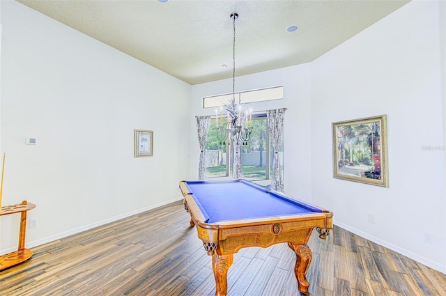 2626 Greenwillow Dr, Orlando, FL 32825 - rec room with wood finished floors, baseboards, a chandelier, and billiards table