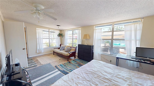 340 Zelda Blvd, Daytona Beach, FL 32118 - bedroom with a textured ceiling, vaulted ceiling, ceiling fan, and baseboards