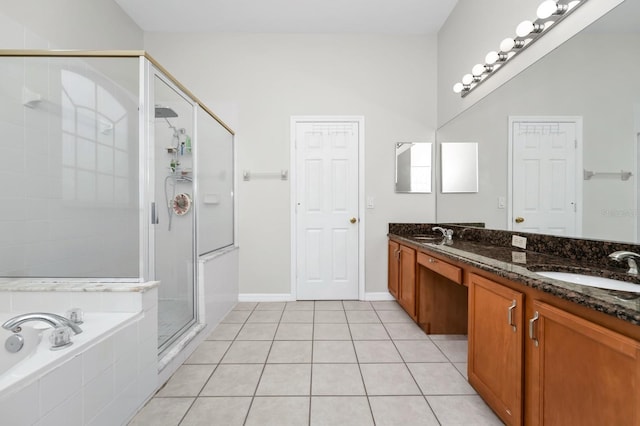 13520 Meadow Bay Loop, Orlando, FL 32824 - full bath featuring a stall shower, double vanity, a bath, and tile patterned flooring