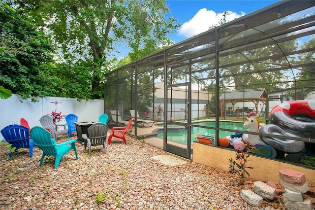 400 Shelby Ct, Apopka, FL 32712 - view of pool featuring a fenced backyard, a fire pit, glass enclosure, and a patio area