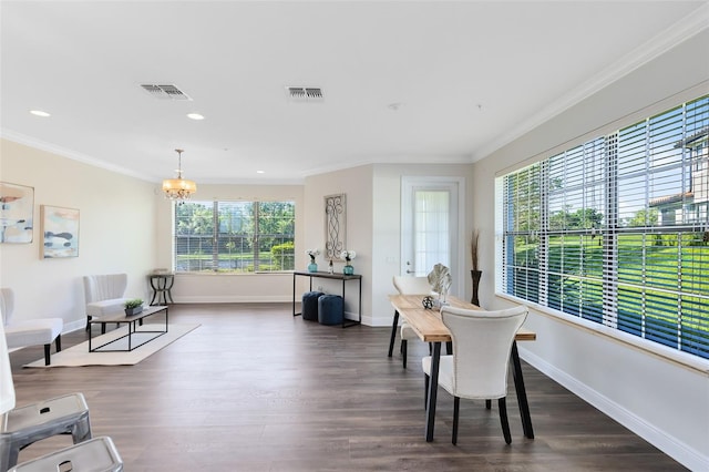 1565 Corkery Ct, Winter Springs, FL 32708 - dining area with dark wood-type flooring, ornamental molding, and visible vents