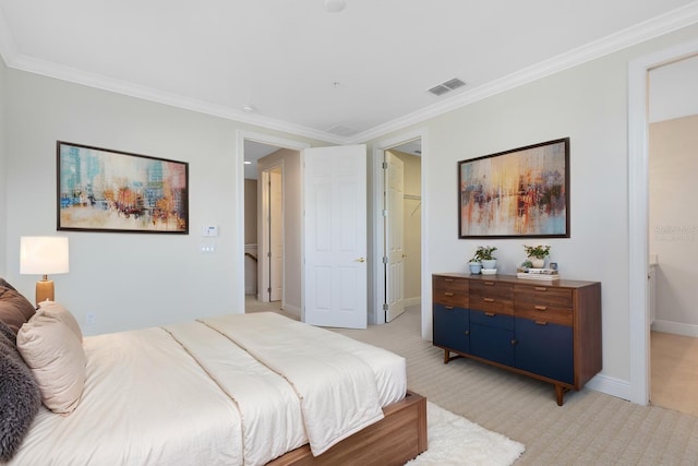 1565 Corkery Ct, Winter Springs, FL 32708 - bedroom featuring baseboards, visible vents, light colored carpet, and ornamental molding