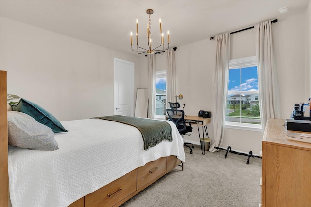 13640 Haulover Beach Ln, Orlando, FL 32827 - bedroom featuring baseboards, an inviting chandelier, and light carpet