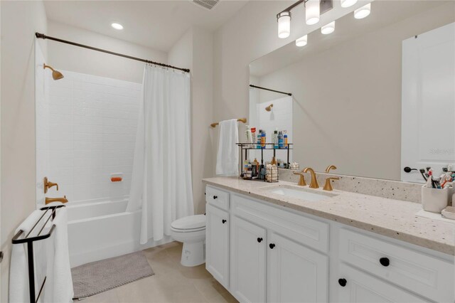 13640 Haulover Beach Ln, Orlando, FL 32827 - bathroom featuring vanity, tile patterned flooring, shower / tub combo with curtain, toilet, and visible vents
