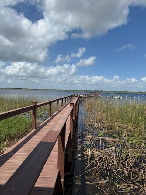 view of dock with a water view