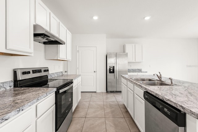715 Chinoy Rd, Davenport, FL 33837 - kitchen featuring a sink, white cabinets, appliances with stainless steel finishes, and under cabinet range hood