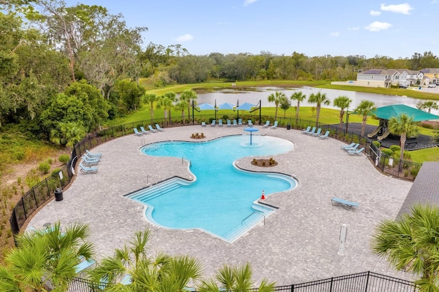 715 Chinoy Rd, Davenport, FL 33837 - view of swimming pool with a water view, fence, and a patio