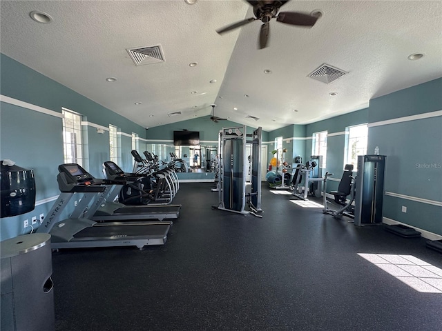 3399 Buoy Cir, Winter Garden, FL 34787 - gym featuring visible vents, ceiling fan, and a textured ceiling