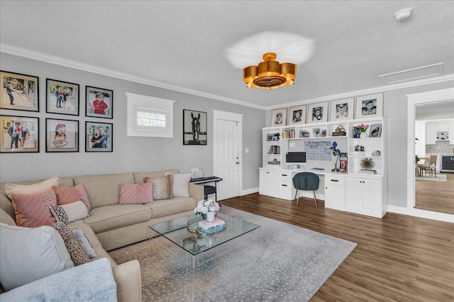 5205 Saint Regis Pl, Belle Isle, FL 32812 - living room featuring dark wood-style floors, baseboards, and crown molding