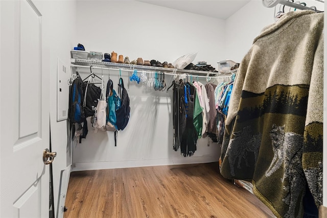 walk in closet featuring wood finished floors