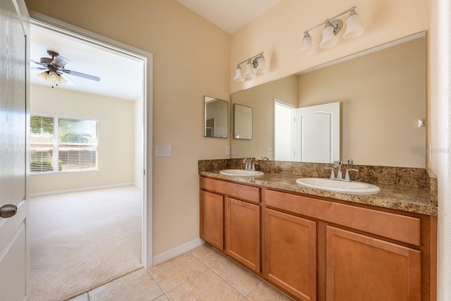 3205 Sonesta Ct Unit F, Clermont, FL 34711 - bathroom with a ceiling fan, tile patterned floors, a sink, and double vanity