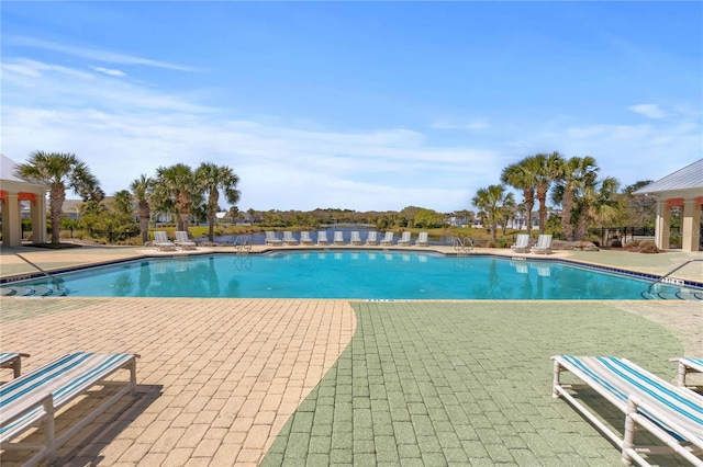 pool with a patio