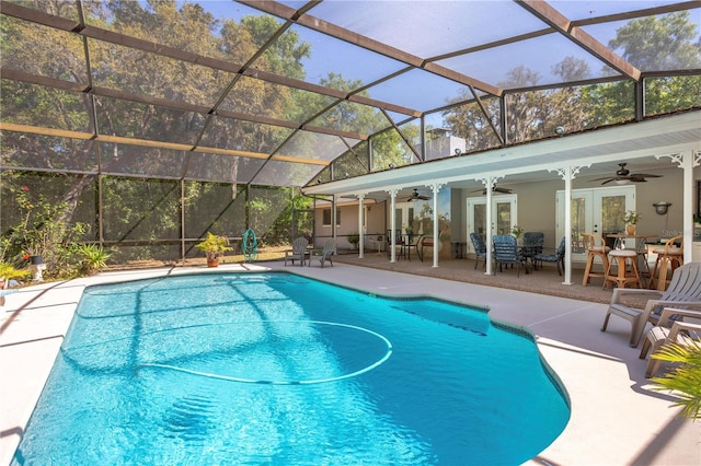8 Trilby Br, Longwood, FL 32779 - outdoor pool with a patio, french doors, glass enclosure, and a ceiling fan
