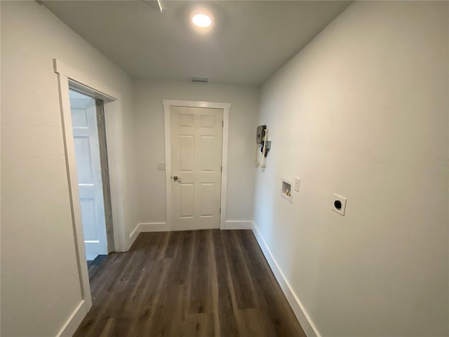 545 Brooks Ct, Polk City, FL 33868 - corridor featuring baseboards and dark wood-type flooring