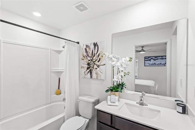 392 Kensington View Dr, Winter Haven, FL 33880 - full bathroom with toilet, shower / tub combo with curtain, ceiling fan, ensuite bath, and visible vents