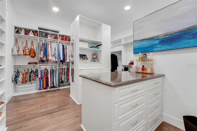 walk in closet featuring light wood-style flooring