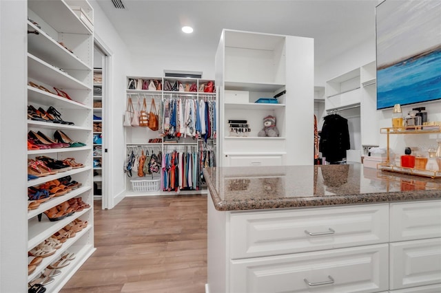 spacious closet featuring light wood finished floors