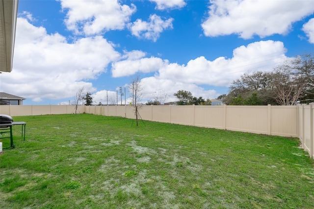 view of yard featuring a fenced backyard