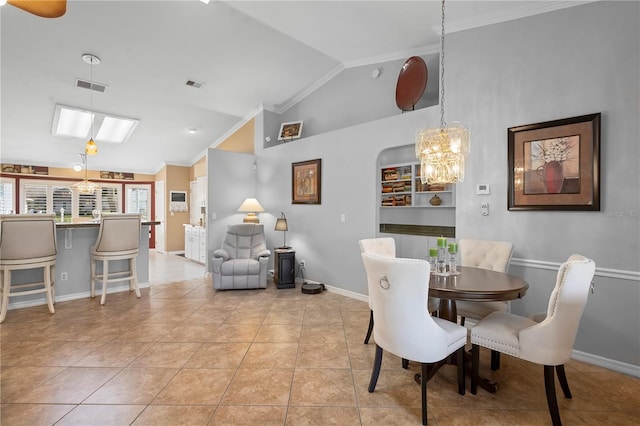 26901 Racquet Cir, Leesburg, FL 34748 - dining space featuring a chandelier, crown molding, and visible vents